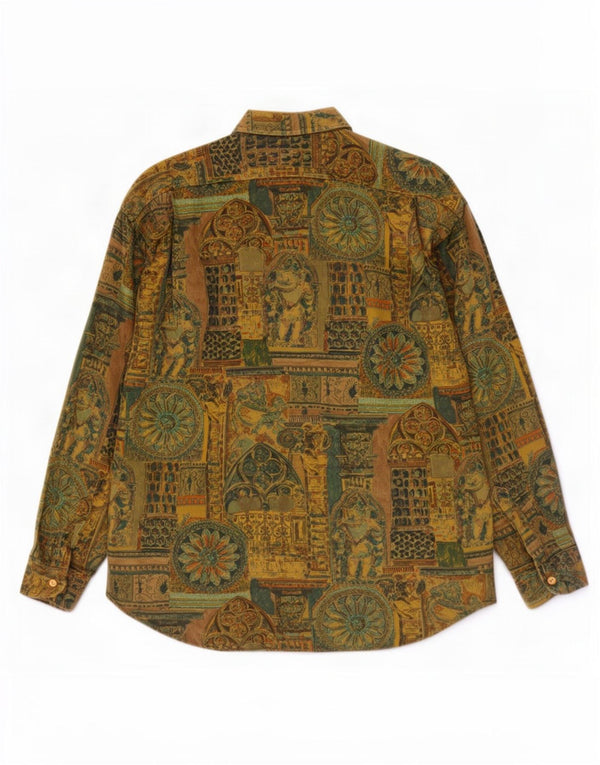 Camisa masculina vintage com padrão abstrato XL cáqui