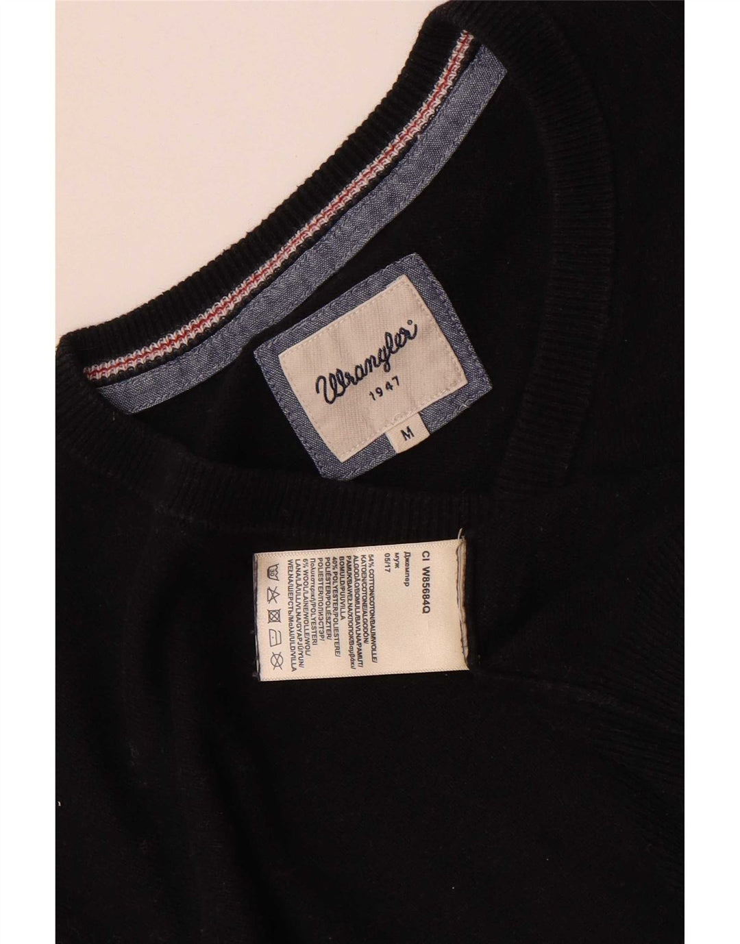 Wrangler Suéter masculino com decote em V médio algodão preto