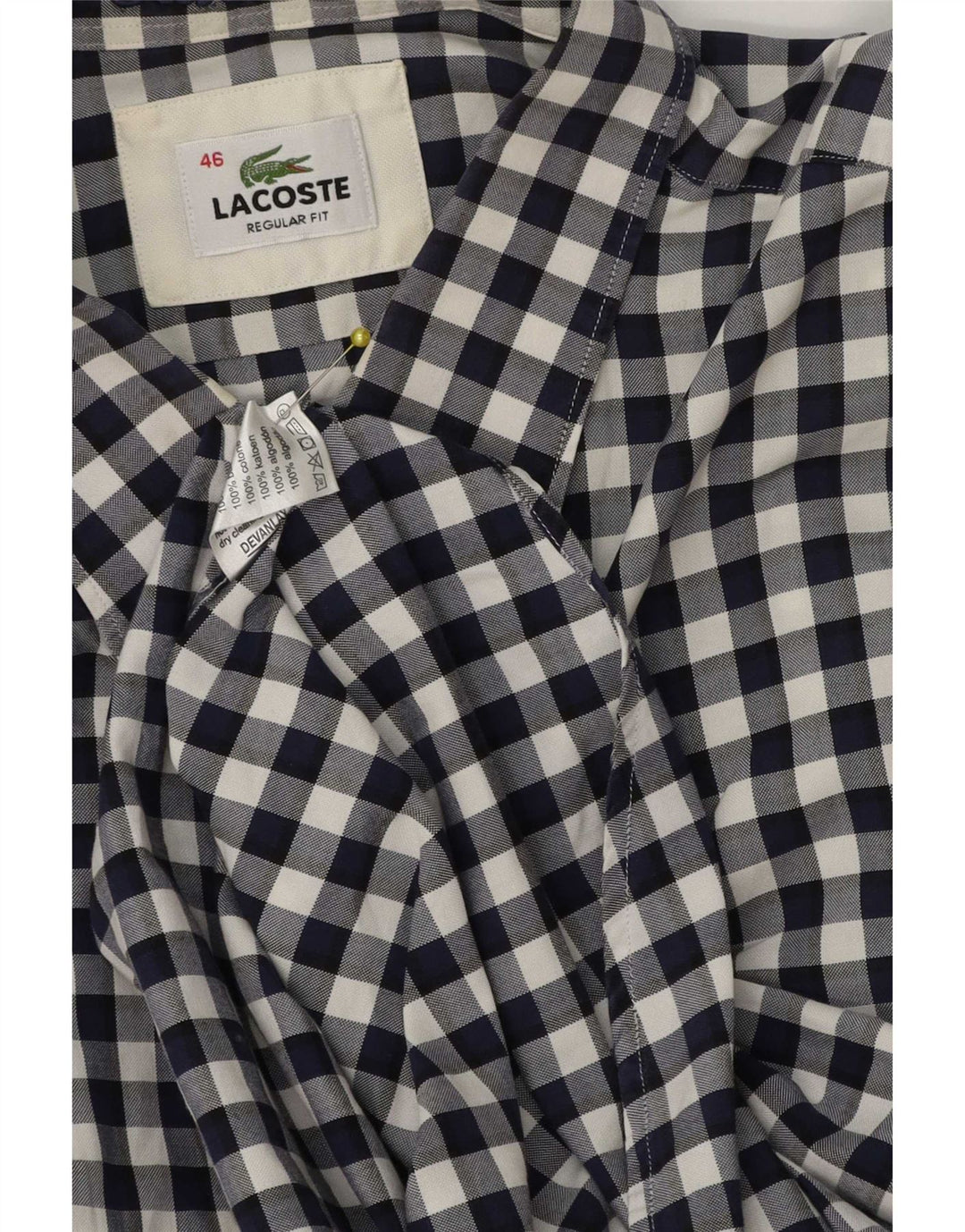 Camisa masculina Lacoste Regular Fit tamanho 46 2XL algodão guingão azul marinho