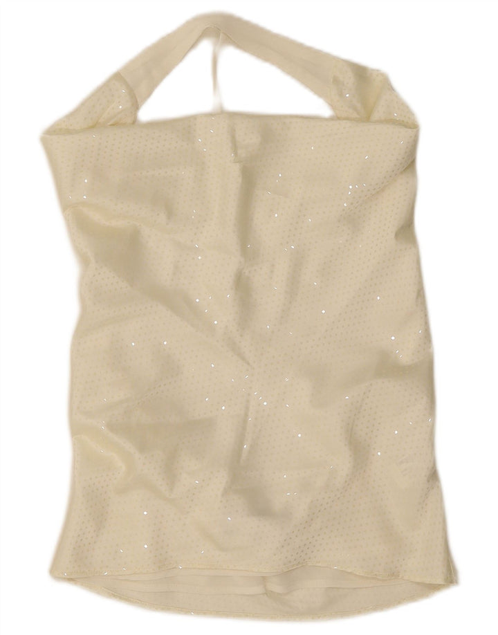 Top feminino Zara com ombro de fora UK 10 pequeno poliéster manchado esbranquiçado