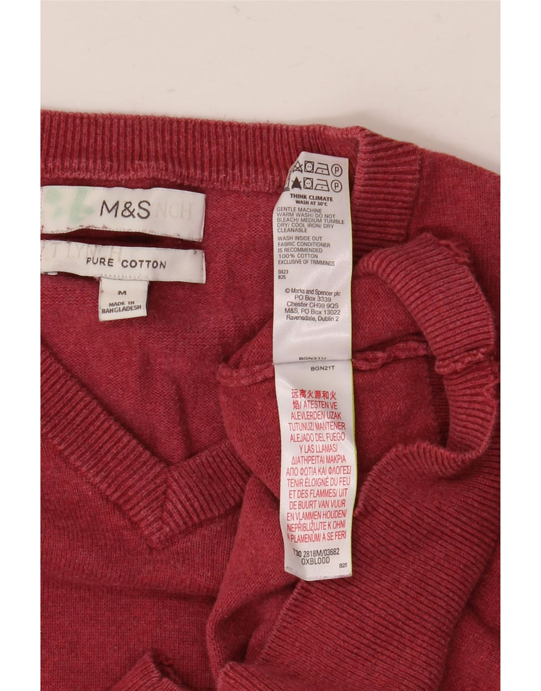Suéter masculino Marks & Spencer com decote em V médio algodão Borgonha