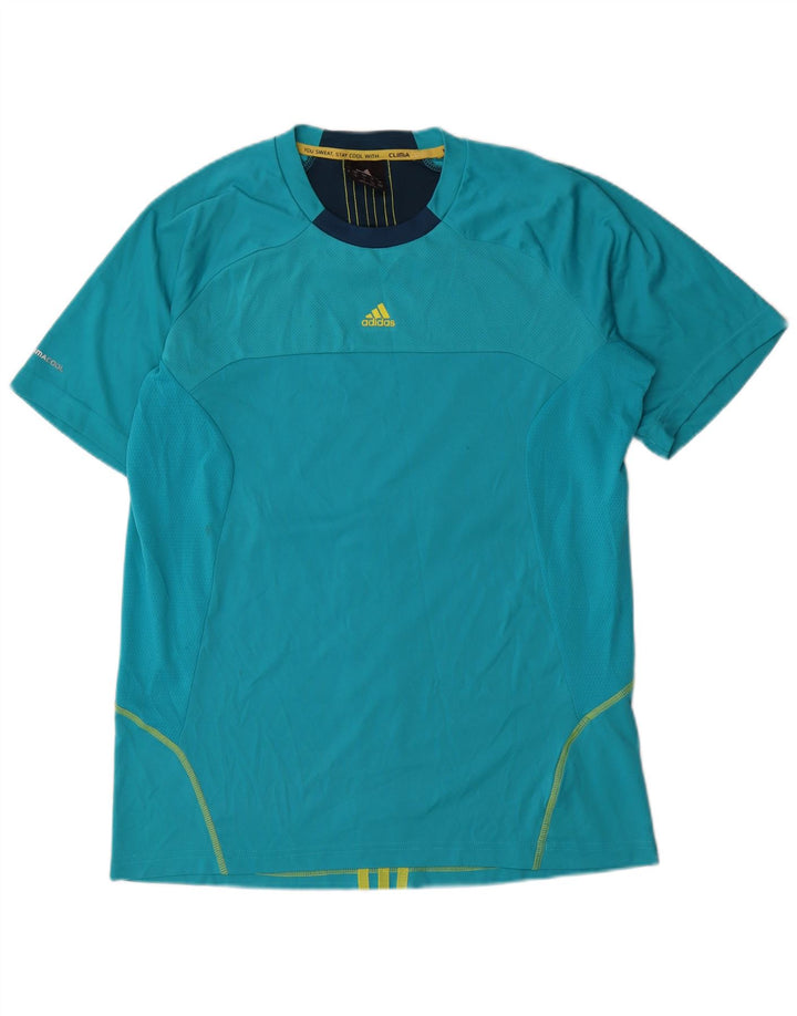Adidas Mens Climacool Camiseta Top Grande Azul Colorblock Poliéster