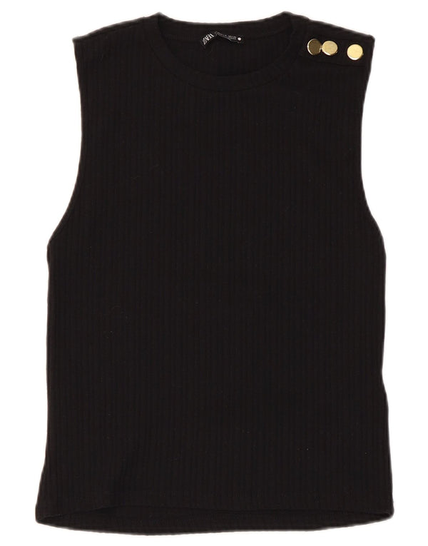 Colete feminino Zara UK 8 pequeno poliéster preto
