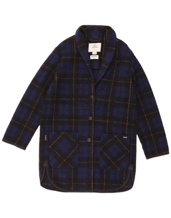 Sobretudo oversized feminino Woolrich UK 6 XS poliéster xadrez azul marinho