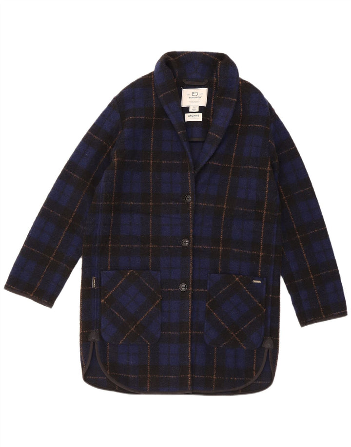 Sobretudo oversized feminino Woolrich UK 6 XS poliéster xadrez azul marinho