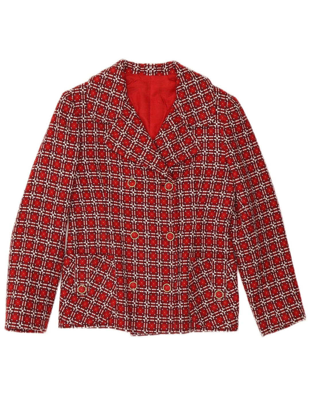 Jaqueta blazer feminina VINTAGE com peito duplo Reino Unido 6 XS xadrez vermelho