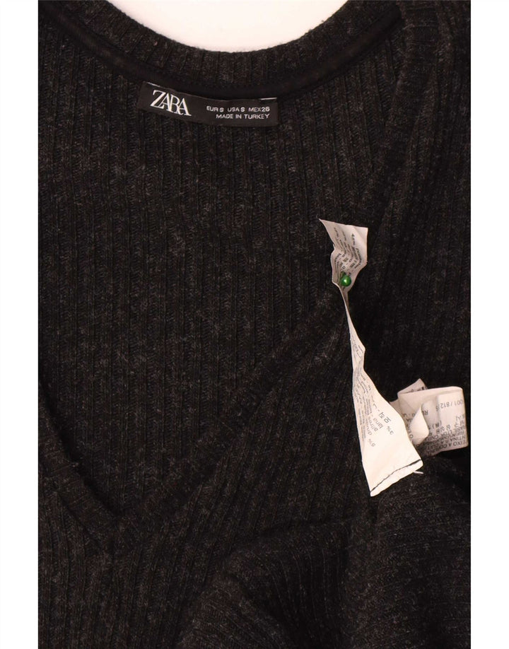 Vestido jumper feminino Zara de manga comprida Reino Unido 10 pequeno poliéster cinza