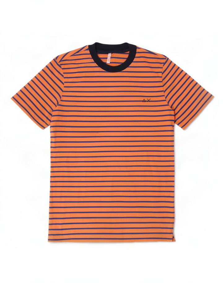 Sun68 Camiseta masculina de algodão listrado laranja de 9 a 10 anos