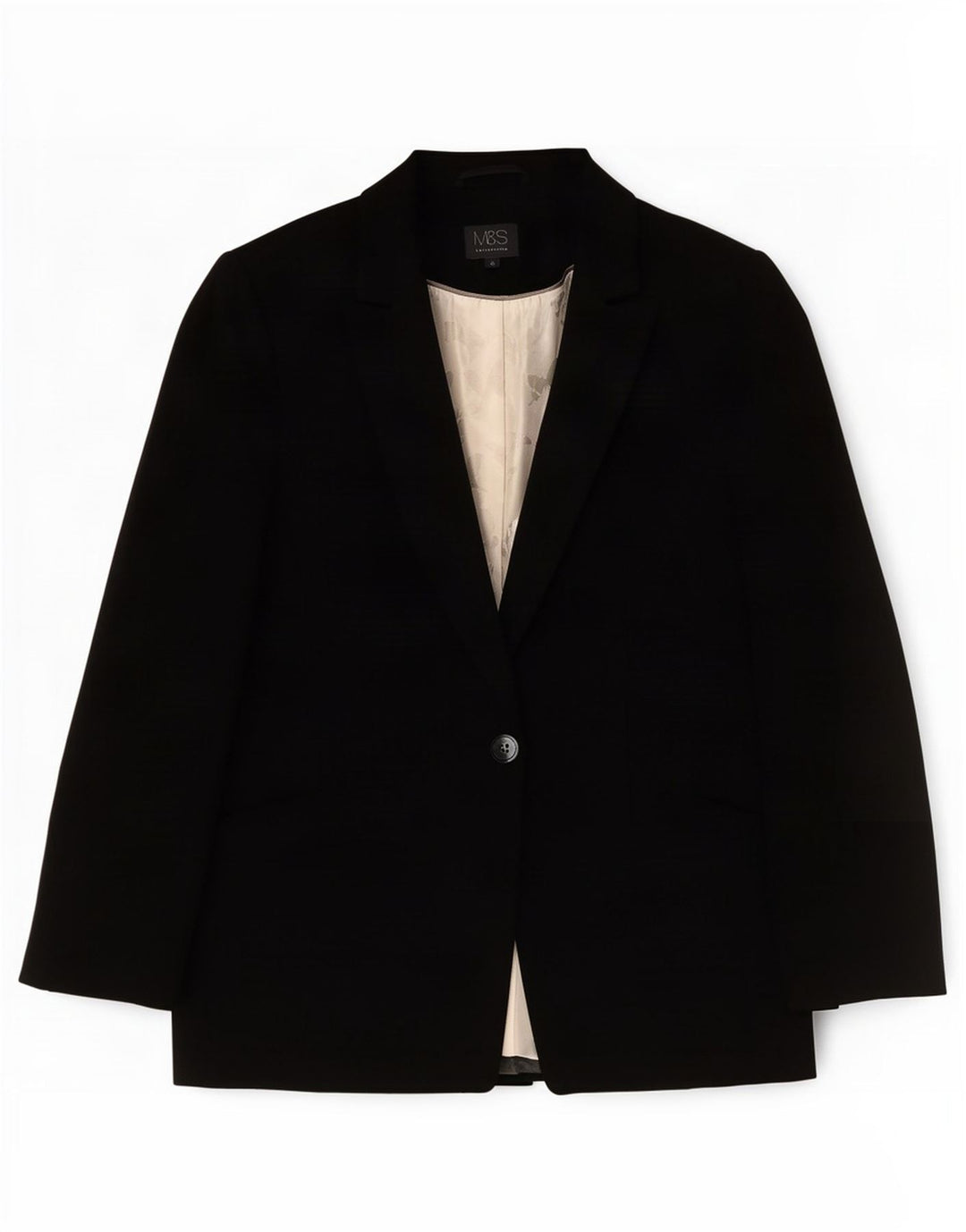 Jaqueta blazer feminina Marks & Spencer com 1 botão Reino Unido 10 pequena preta poliéster