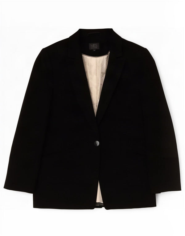 Jaqueta blazer feminina Marks & Spencer com 1 botão Reino Unido 10 pequena preta poliéster