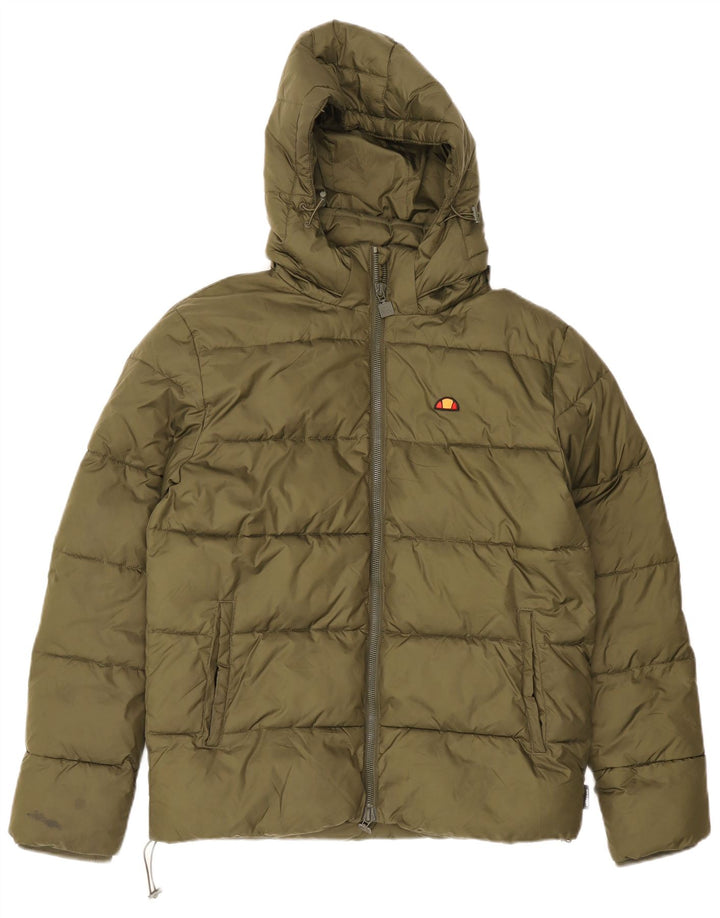 Ellesse Jaqueta masculina acolchoada com capuz UK 38 Poliéster verde médio