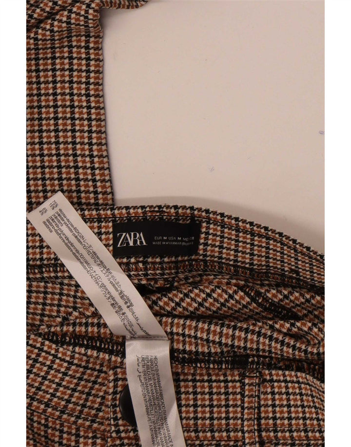 Zara Calça feminina casual justa média W28 L27 marrom houndstooth viscose