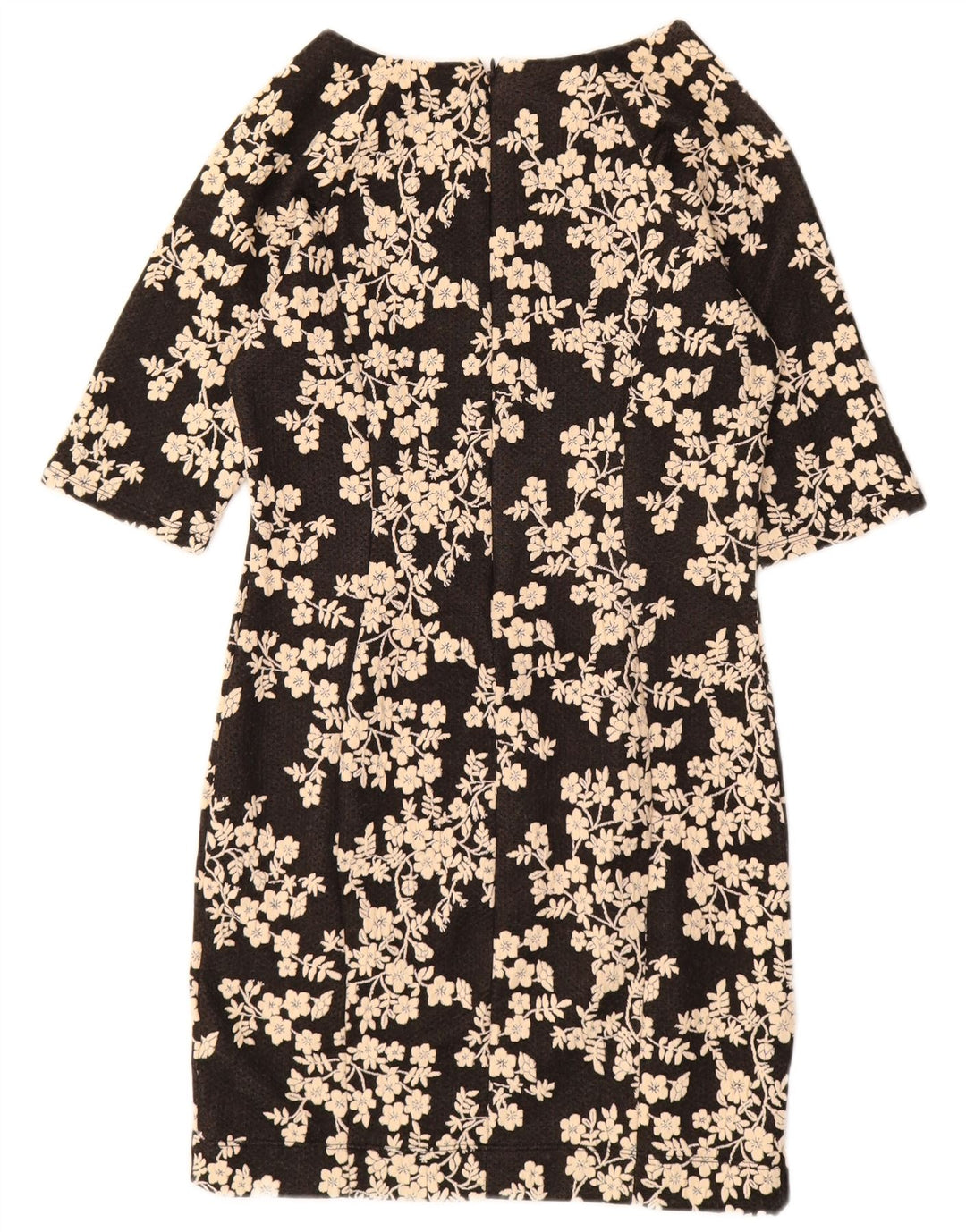 WAREHOUSE Vestido feminino manga 3/4 com bainha Reino Unido 12 algodão floral preto médio