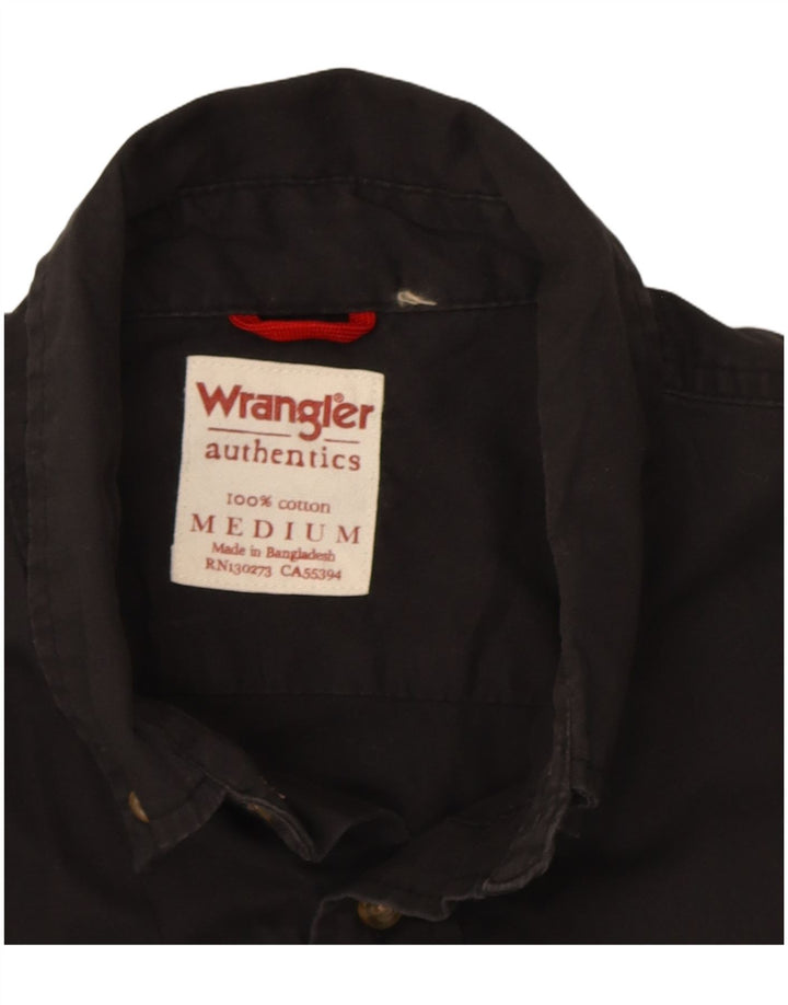 Wrangler Camisa masculina de manga curta de algodão preto médio