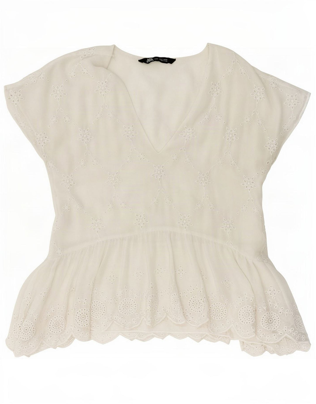 Blusa feminina Zara Top UK 10 pequena floral branca