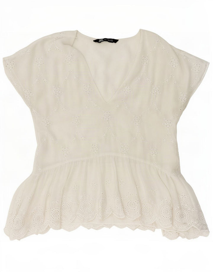 Blusa feminina Zara Top UK 10 pequena floral branca