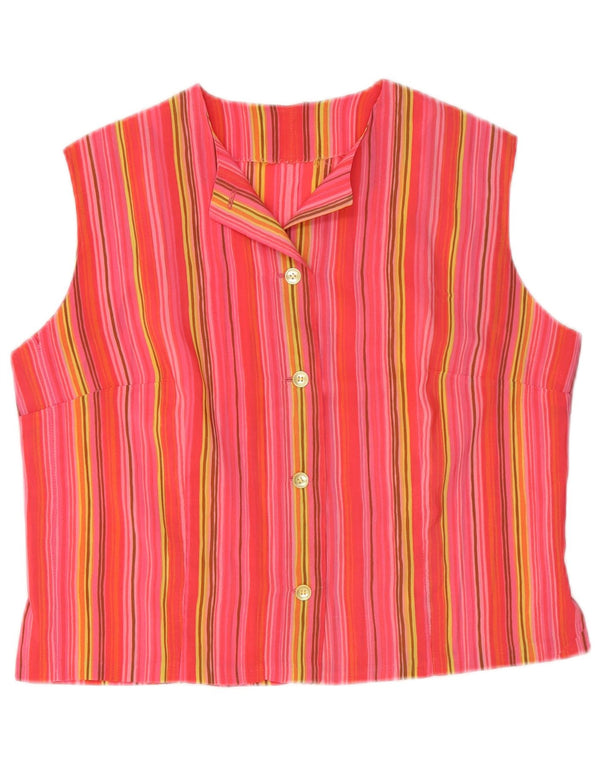 Blusa feminina vintage sem mangas com listras rosa médio UK 14