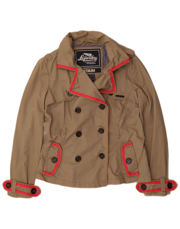 Superdry Womens Short Trench Coat UK 14 Algodão Bege Médio