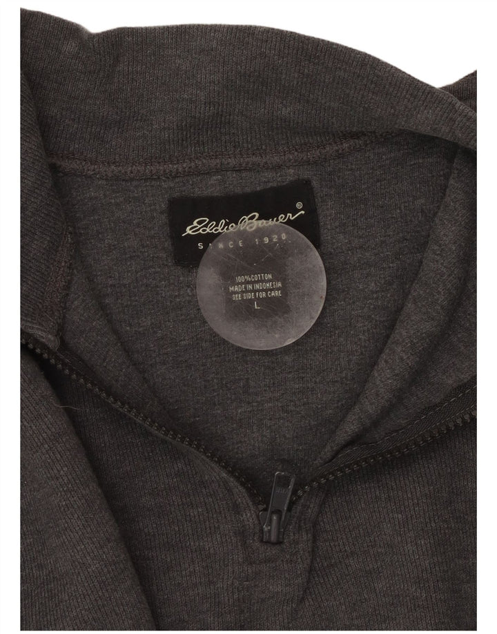 EDDIE BAUER Suéter masculino com gola e zíper, grande, cinza, algodão colorblock