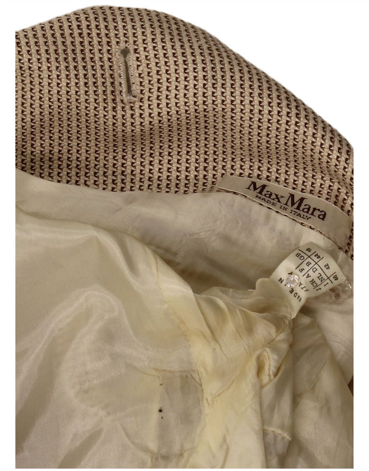 Jaqueta blazer feminina Max Mara com peito duplo Reino Unido 16 grande bege geométrico