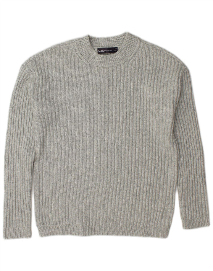 Suéter feminino Marks & Spencer com gola redonda Reino Unido 6 XS cinza poliéster