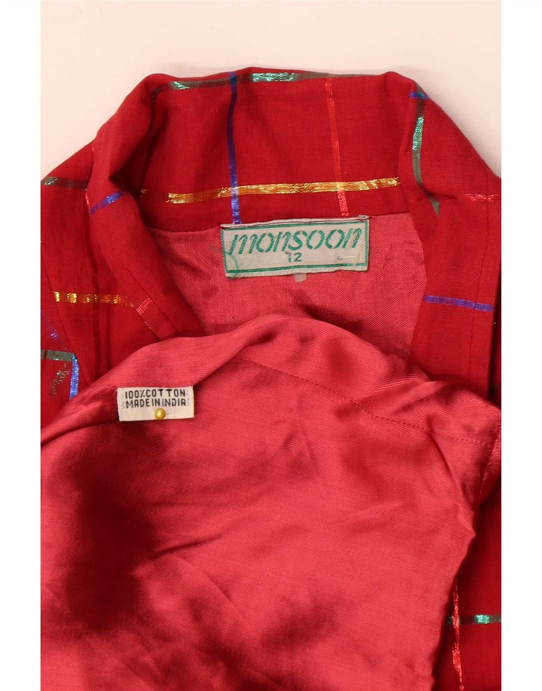Jaqueta blazer feminina Monsoon com 1 botão Reino Unido 12 algodão xadrez médio vermelho