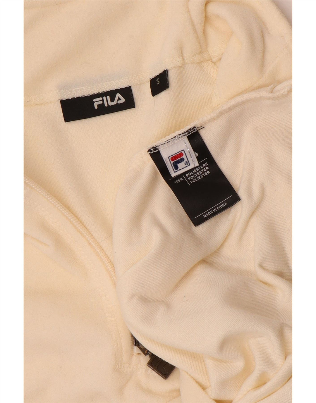 Suéter de lã feminino Fila com zíper e gola UK 10 pequeno poliéster branco