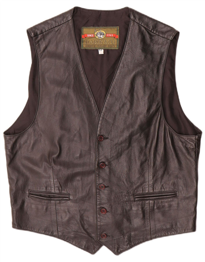 Colete de couro masculino vintage IT 52 grande couro preto