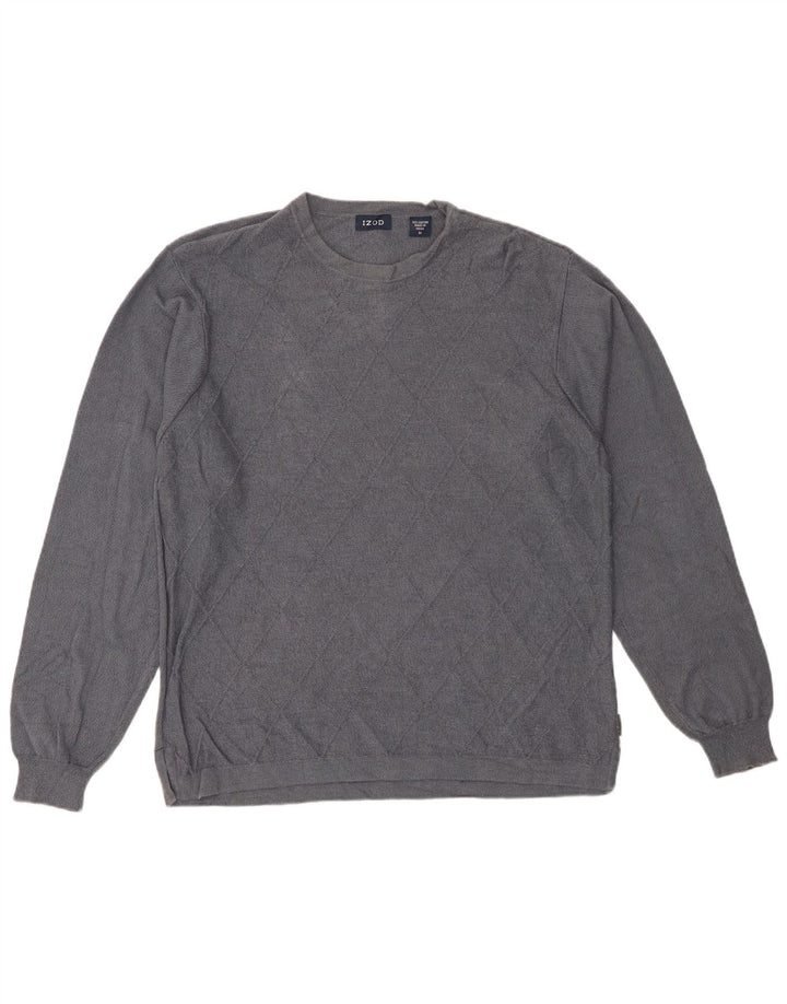 Suéter masculino IZOD com gola redonda e algodão cinza médio Argyle/Diamante