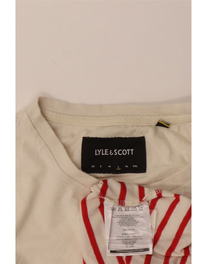 Lyle & Scott Camiseta masculina grande de algodão listrado branco