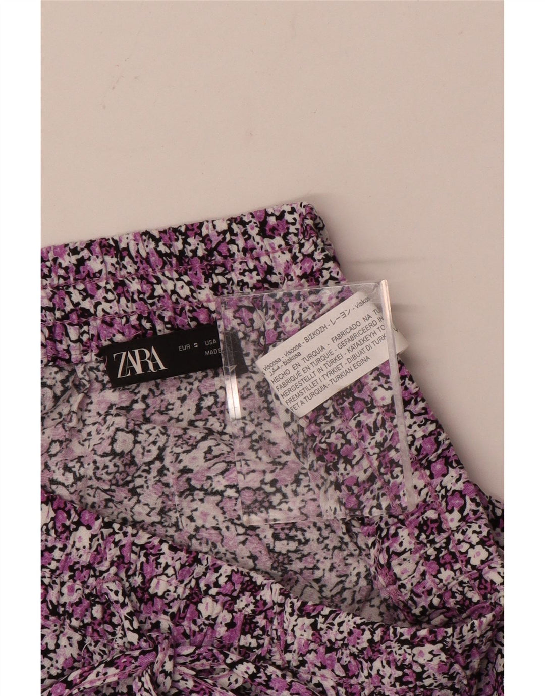 ZARA Mini saia feminina em camadas pequena W27 viscose floral multicolorida