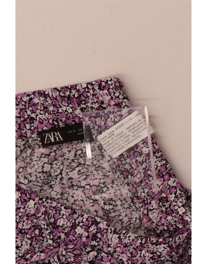 ZARA Mini saia feminina em camadas pequena W27 viscose floral multicolorida