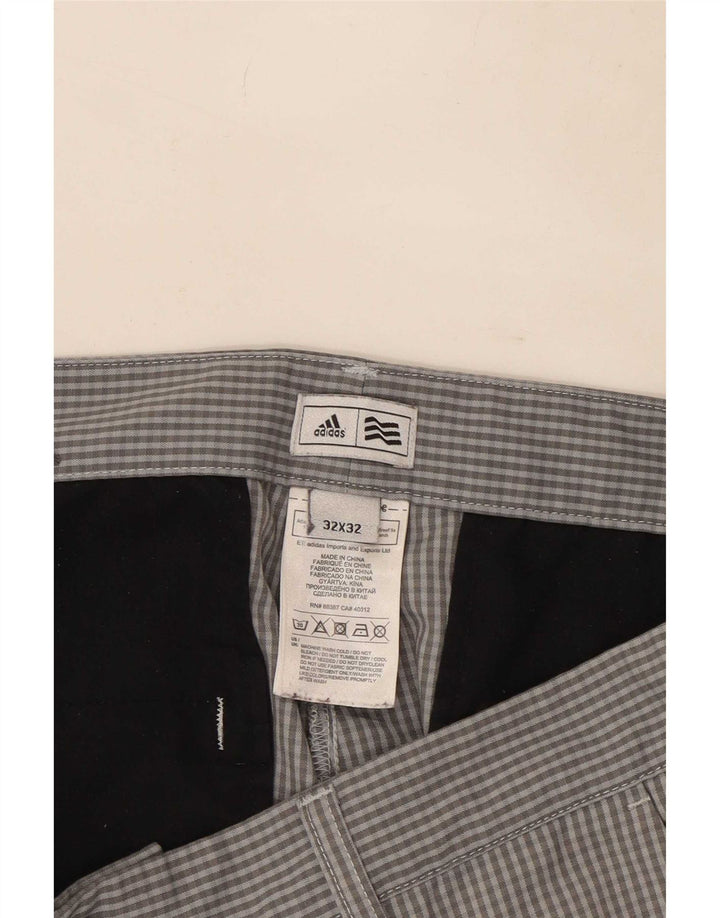 Adidas Mens Straight Chino Calças W32 L30 Cinza Gingham Poliéster