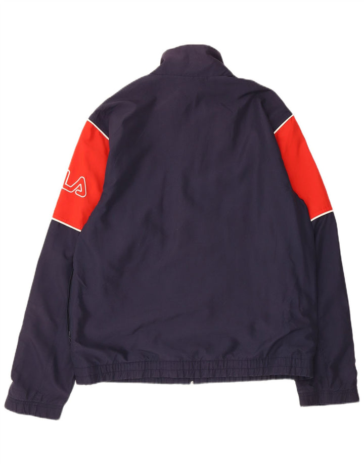 Jaqueta masculina de agasalho gráfico FILA grande bloco colorido azul marinho