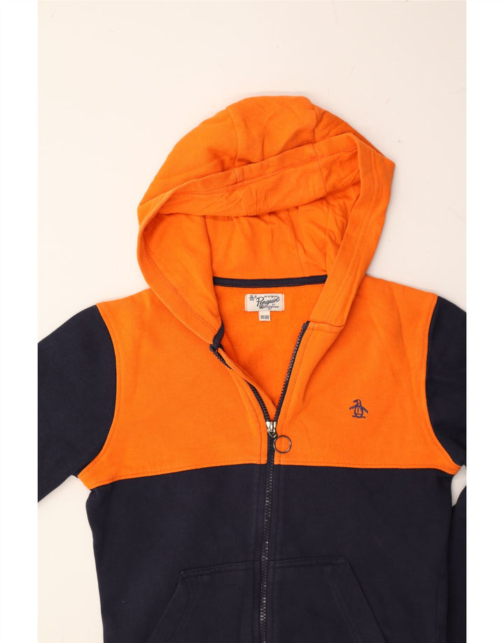 PENGUIN Boys Zip Hoodie Sweater 10-11 Years Navy Blue Colourblock Cotton Vintage Penguin and Second-Hand Penguin from Messina Hembry 