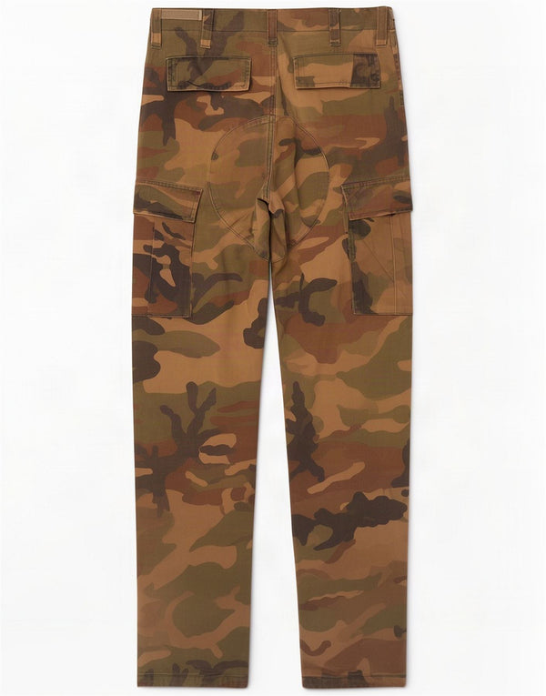 Calças cargo retas masculinas vintage pequenas W30 L31 camuflagem multicolorida