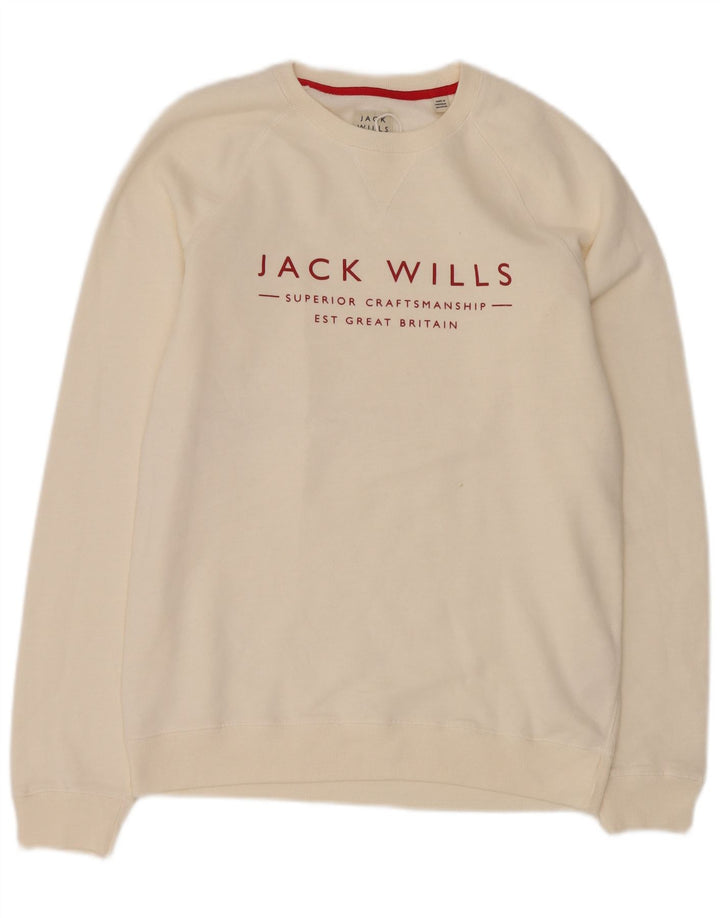 Jack Wills moletom gráfico masculino jumper médio algodão branco