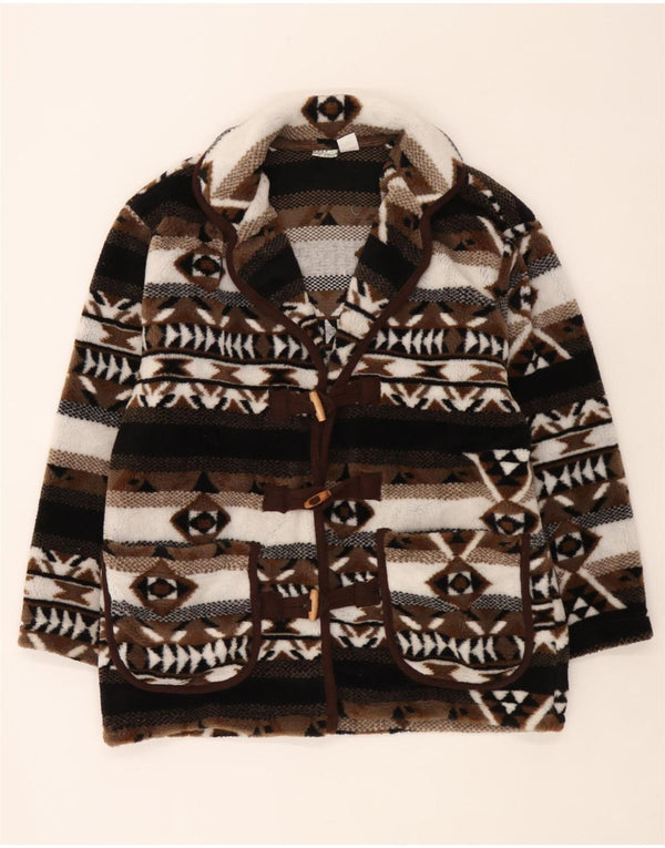 Casaco Duffle de Malha Oversized Feminino Vintage Reino Unido 10/12 Pequeno Marrom Fair Isle