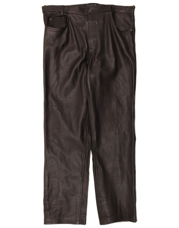 Calça masculina de couro reta Henson&Henson W42 L33 preta