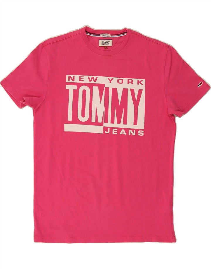 TOMMY HILFIGER Mens Regular Fit Graphic T-Shirt Top Large Pink Cotton Vintage Tommy Hilfiger and Second-Hand Tommy Hilfiger from Messina Hembry 