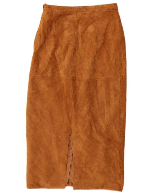 Saia midi feminina vintage de camurça W28 médio bege