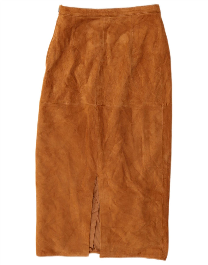 Saia midi feminina vintage de camurça W28 médio bege