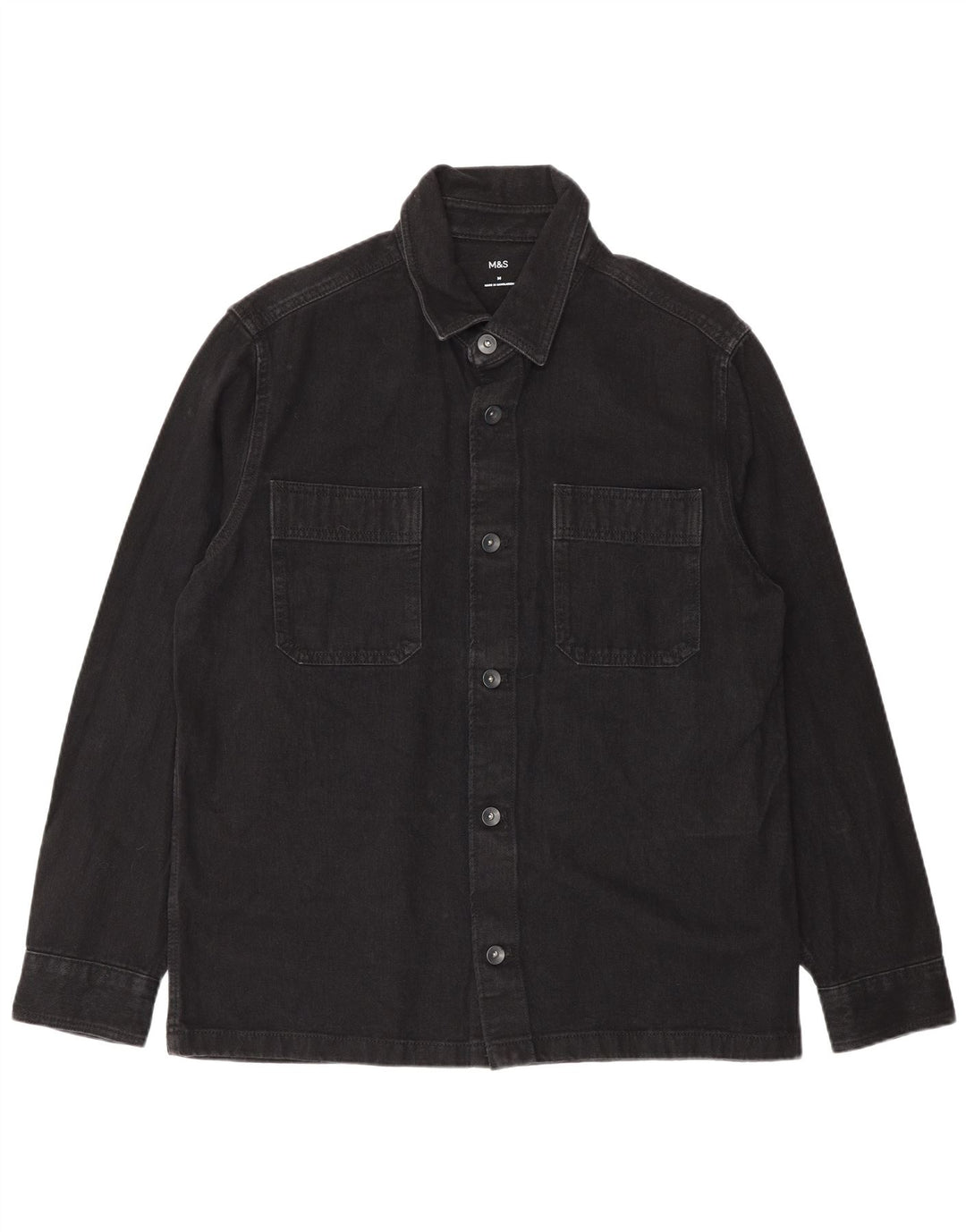 Camisa jeans masculina Marks & Spencer médio algodão preto