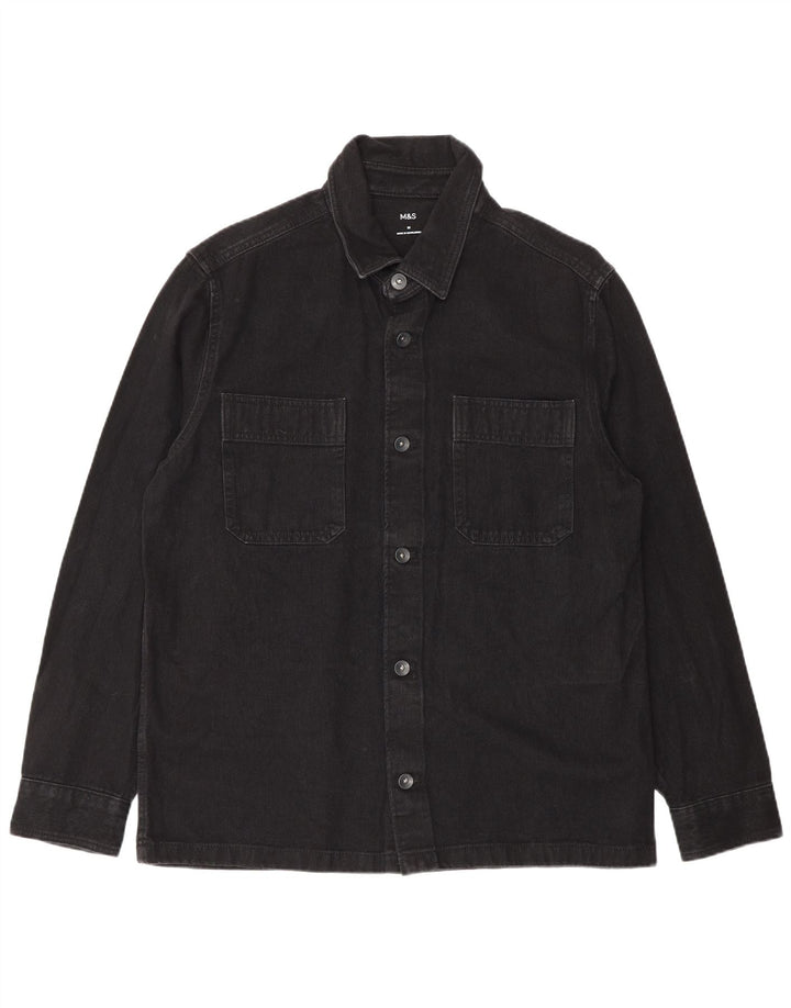 Camisa jeans masculina Marks & Spencer médio algodão preto