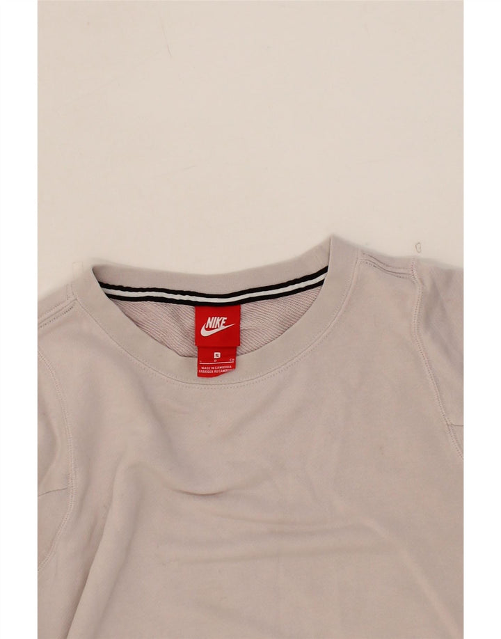 NIKE Womens Oversized Crop Graphic Sweatshirt Jumper UK 10 Small White Vintage Nike and Second-Hand Nike from Messina Hembry 