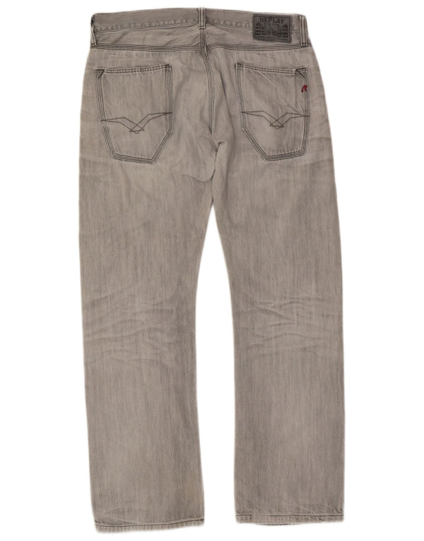 Replay Jeans masculino desgastado reto W33 L32 algodão cinza
