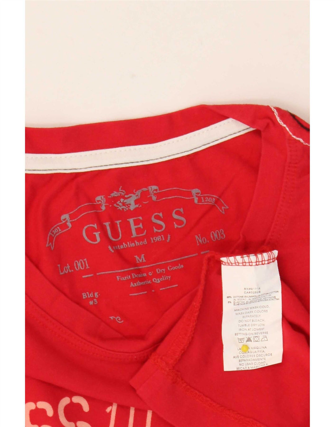 Guess Mens Gráfico Top Manga Longa Médio Algodão Vermelho