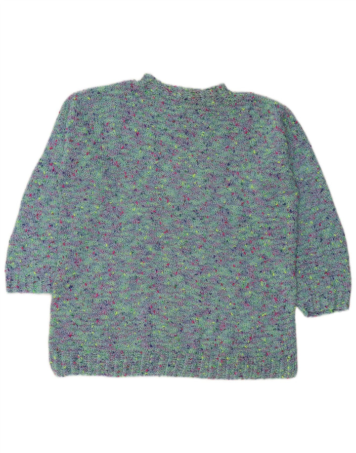 Suéter feminino VINTAGE com gola tartaruga UK 18 XL azul manchado