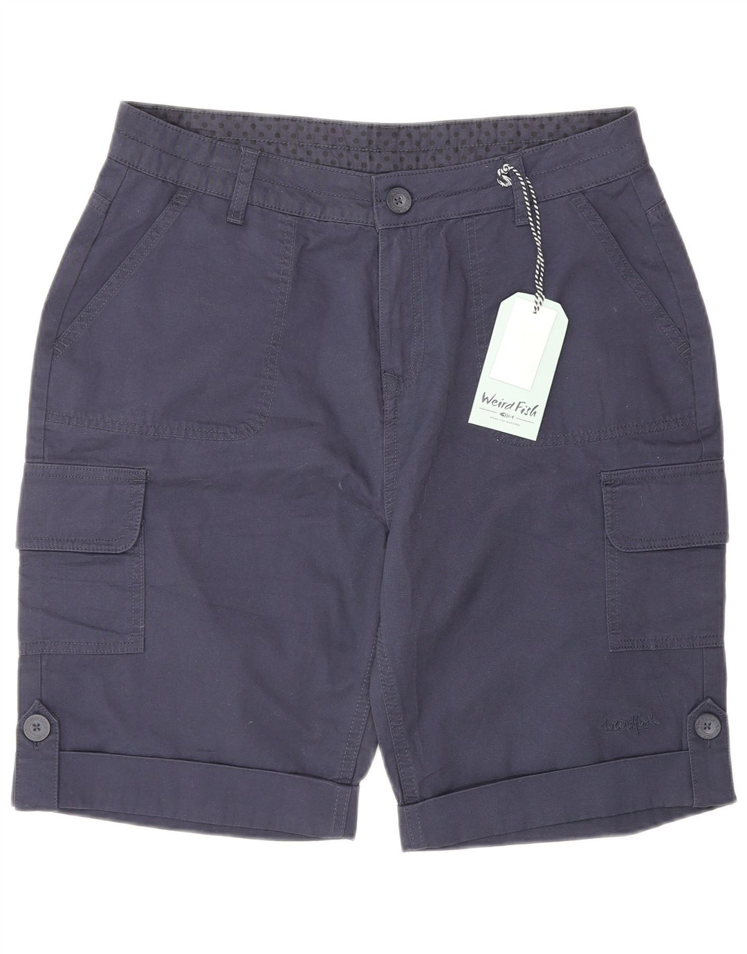 Shorts cargo feminino Weird Fish UK 14 grande W34 azul marinho algodão