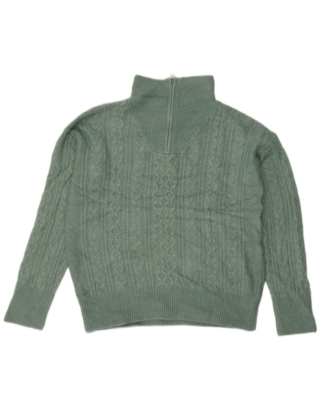 Suéter feminino Fat Face com zíper e pescoço grande Reino Unido 12 nylon verde médio